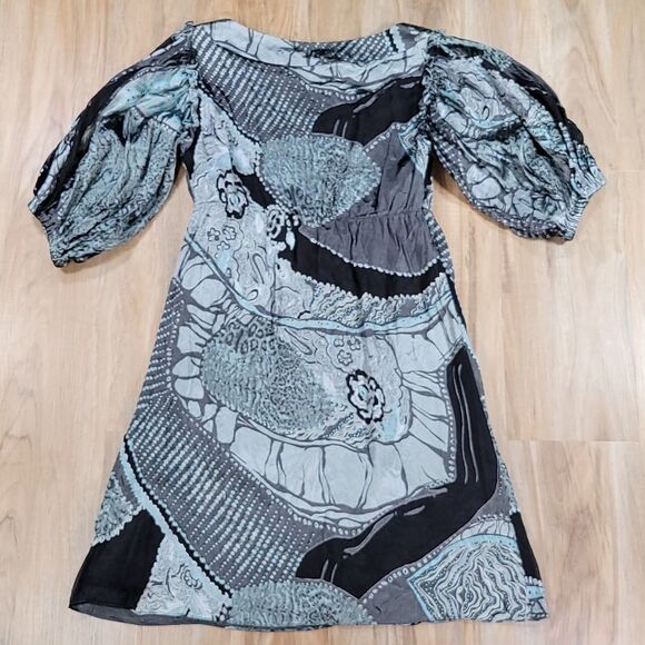 🔹️Steve Madden Sage & Gray Silk Ruffled Balloon Sleeve Dress Size 8 - Picture 5 of 15